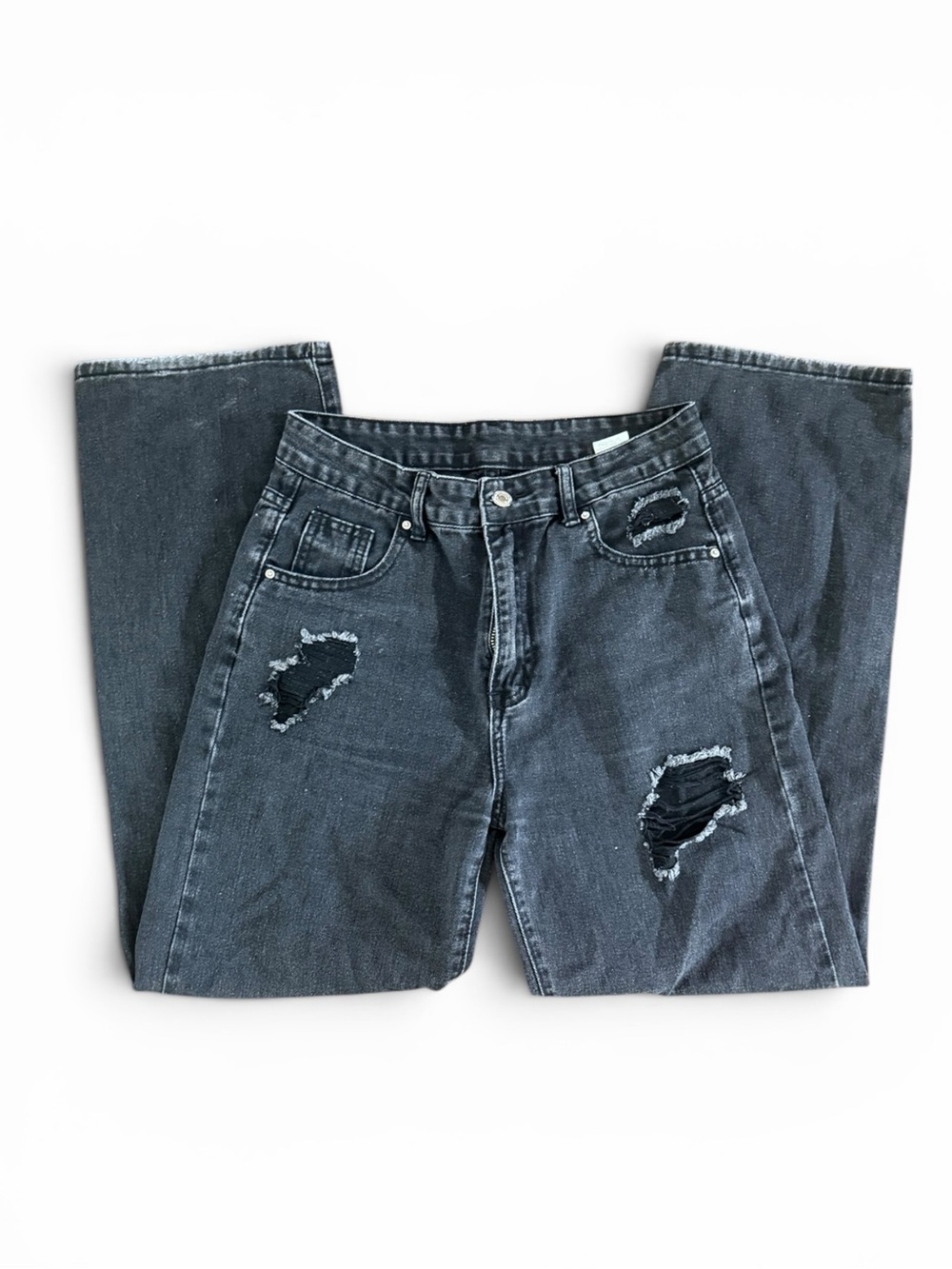 Distressed Black Jeans - Casual Ripped Denim